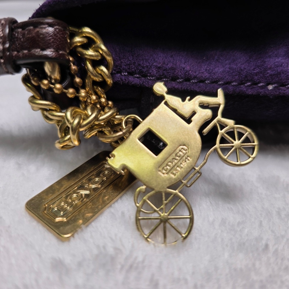 Coach Soho Purple Suede Leather Flap Shoulder Bag Buckle Gold Charm 42054 - Picture 9 of 16